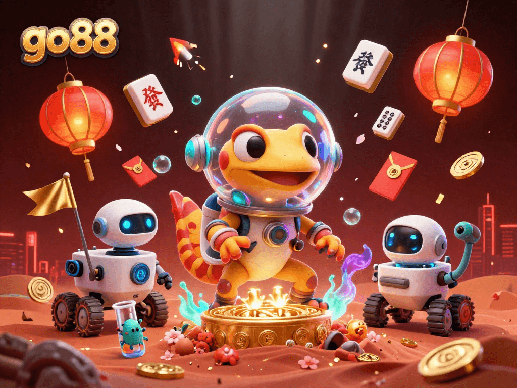 Unveil exciting opportunities with go88 at a Martian casino, featuring vibrant gaming elements and dynamic characters.