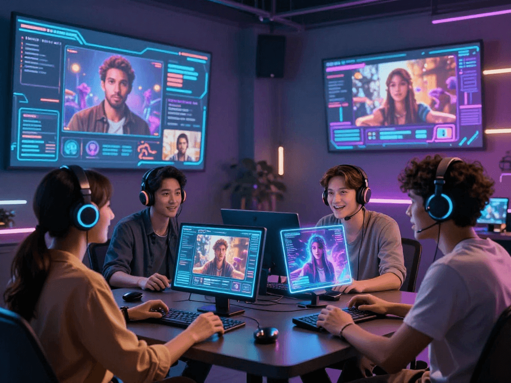 Engaging ai chat porn scene showcasing diverse avatars in a vibrant digital chat room for interactive conversations.