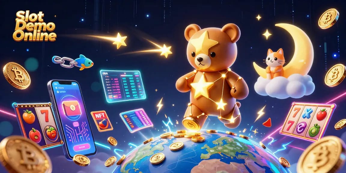 Experience exciting gameplay in Slot Demo Online with vibrant characters and crypto-themed elements.