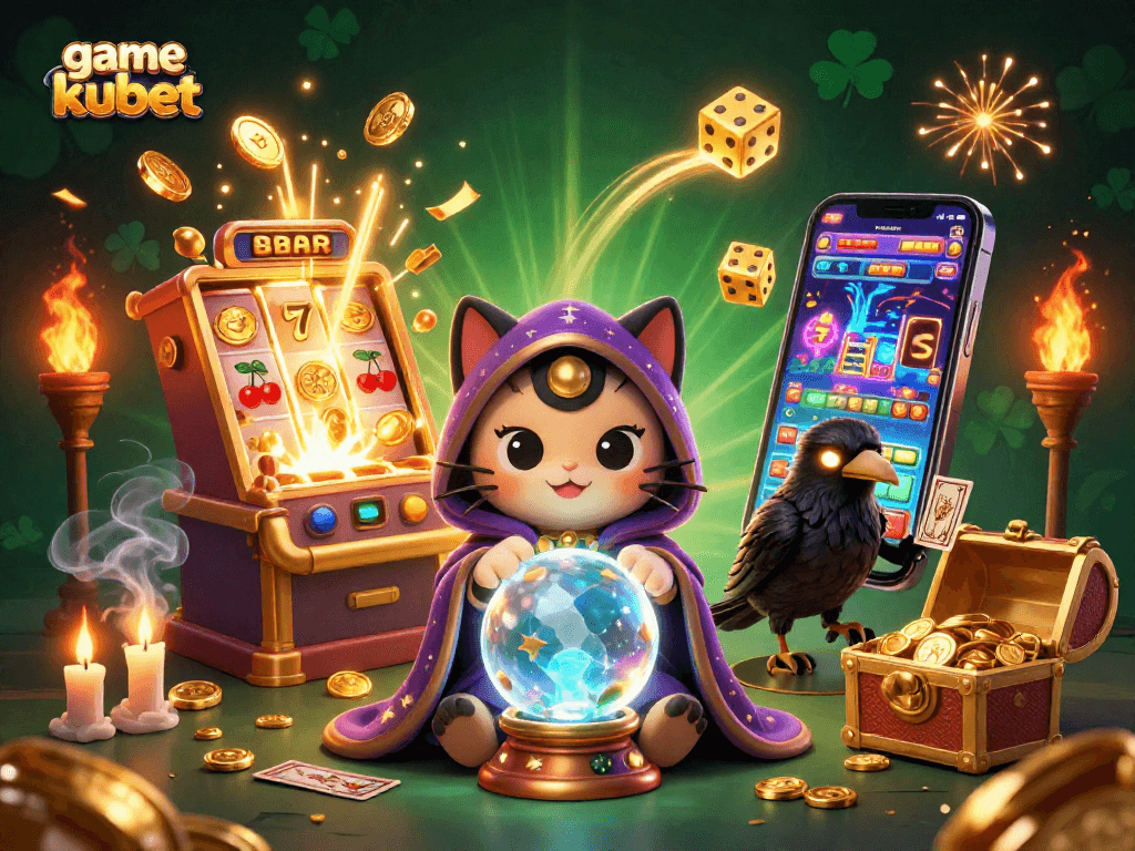 Experience the thrill of game kubet with vibrant casino action in a dynamic 3D illustration.