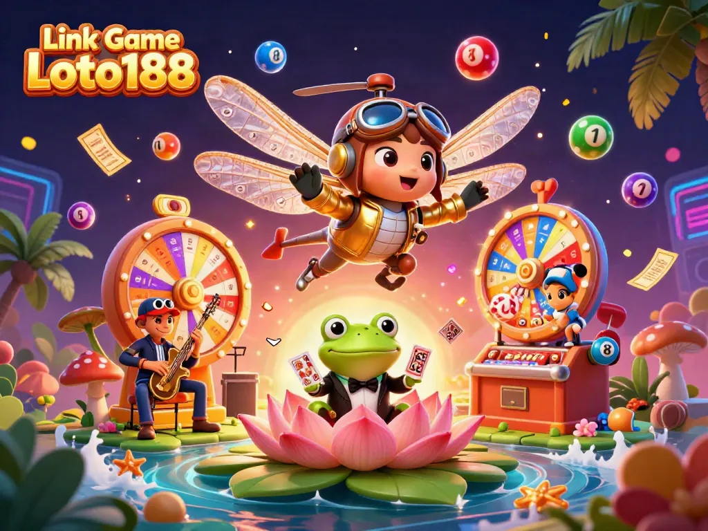 Experience the excitement of lottery gaming with Link Game Loto188 in this vibrant 3D illustration.