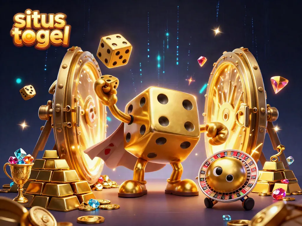 Engage with situs togel through vibrant casino action featuring a golden dice golem and treasures.