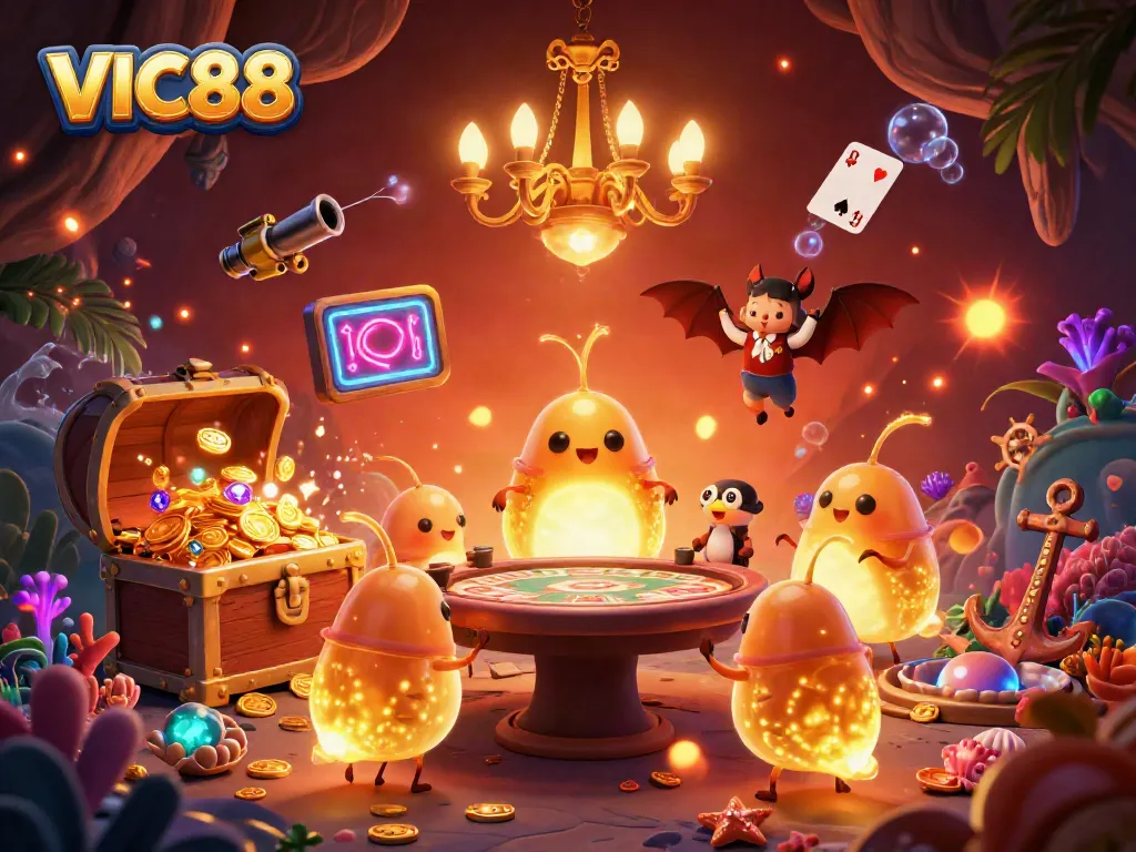 Join the excitement at VIC88 casino with glowing glowworms lighting up vibrant gaming areas.