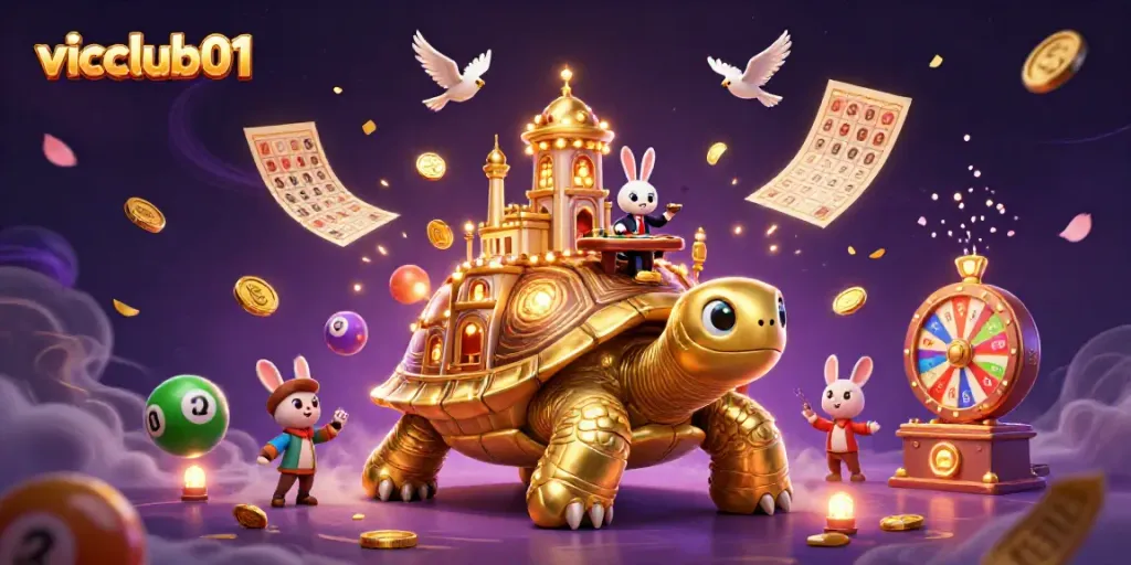 Experience exciting casino action at vicclub01 with a vibrant 3D scene of games and rewards.