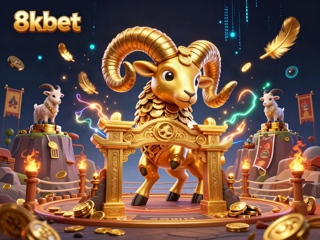 Experience the thrill of 8xbet with golden ram charging amidst a glittering casino scene packed with excitement.