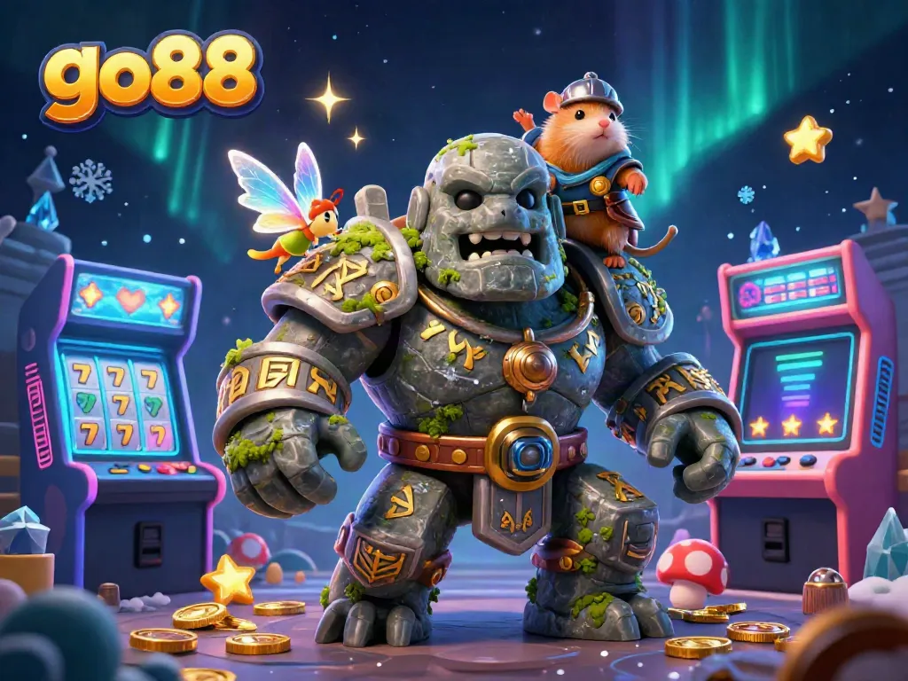 Join the adventure with go88 as the animated golem, fairy, and hamster knight embark on a casino quest!