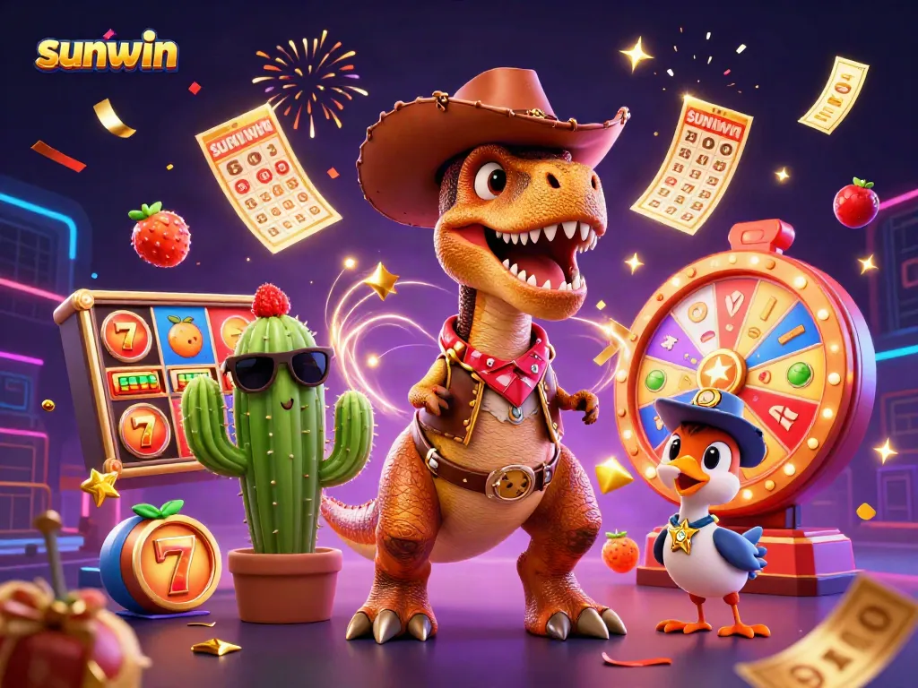 Experience exciting slots with sunwin, featuring colorful games and engaging characters in a vibrant setting.