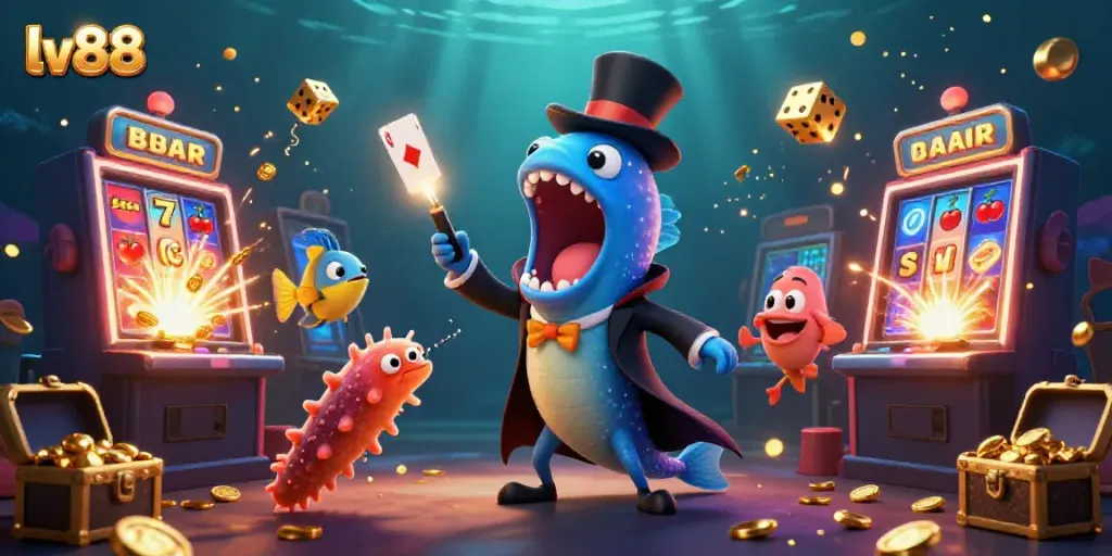 Experience excitement with lv88's magical casino atmosphere featuring unique sea creatures and jackpot elements.