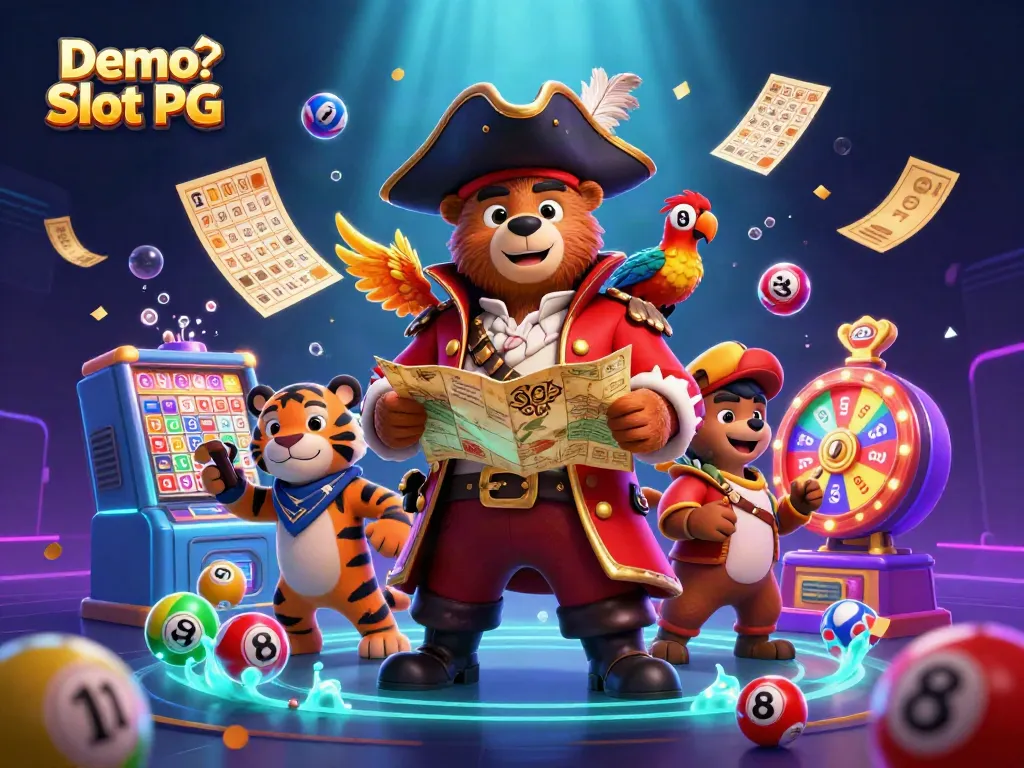 Experience Demo Slot PG with 3D engaging illustrations featuring gaming characters and elements.