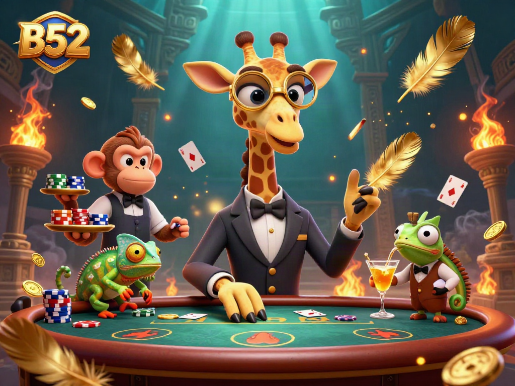 Engage in the B52 poker game with a high-roller giraffe as your guide at a VIP table.