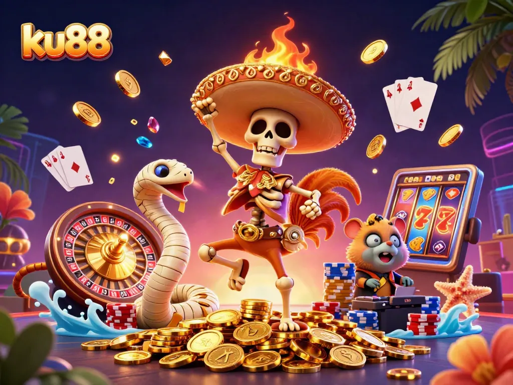 Experience thrilling gaming at ku88 with vibrant characters and exciting casino elements.