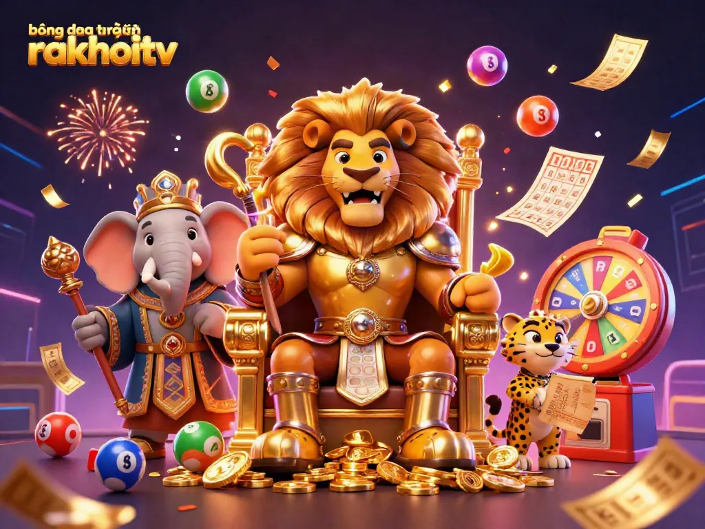 Experience vibrant bóng đá trực tuyến rakhoitv action with a 3D lion king and dynamic gaming elements.
