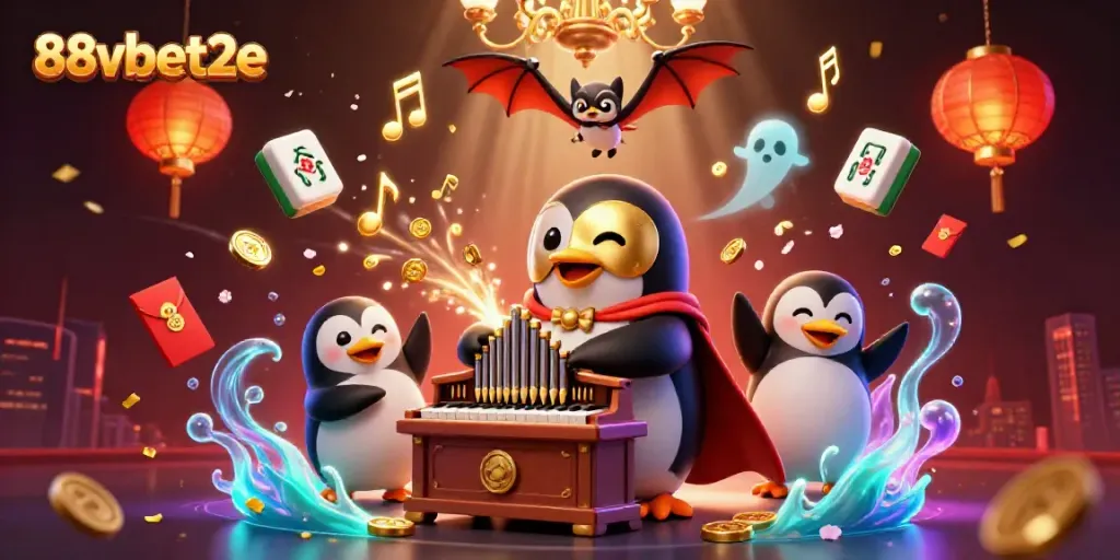 Play and win at 88vbet2e with a whimsical casino scene featuring vibrant characters and festive elements.
