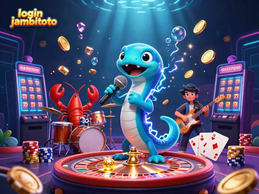 Join the fun with login jambitoto, featuring electric eel DJ and underwater casino elements.