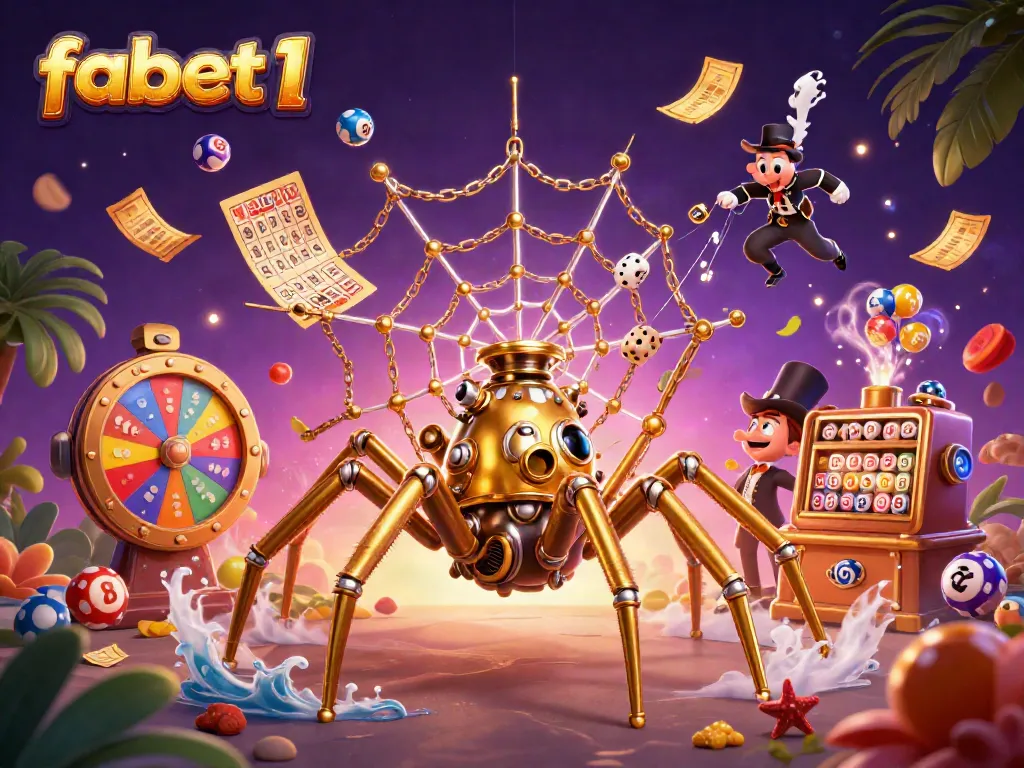 Engage in vibrant gaming with fabet1's dynamic 3D casino scene featuring unique elements.
