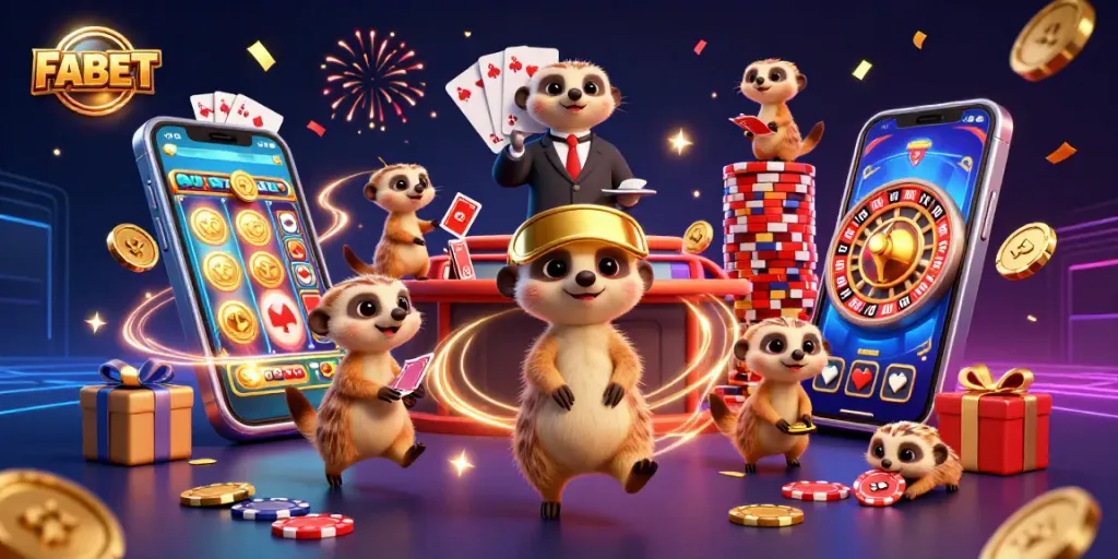 FABET offers an exciting 3D casino experience with animated meerkats managing dynamic gambling options.