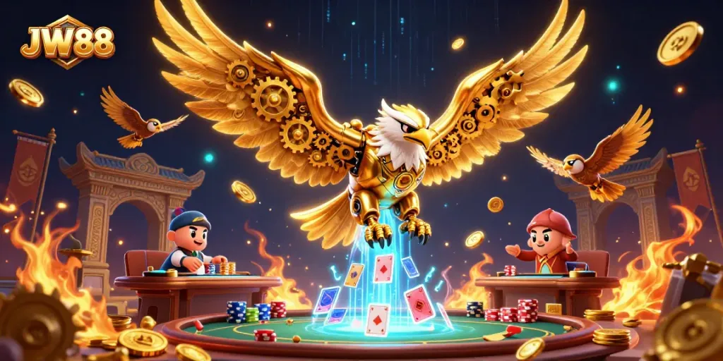 Experience thrilling moments with JW88 as the eagle dives through poker elements.