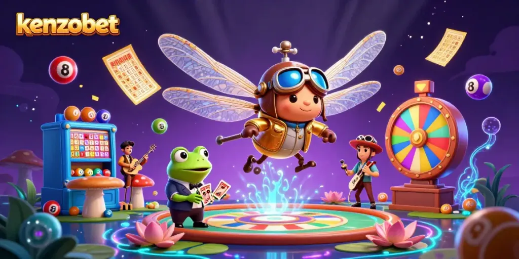 Engage in exciting arcade action with kenzobet, featuring vibrant lottery elements and dynamic characters.