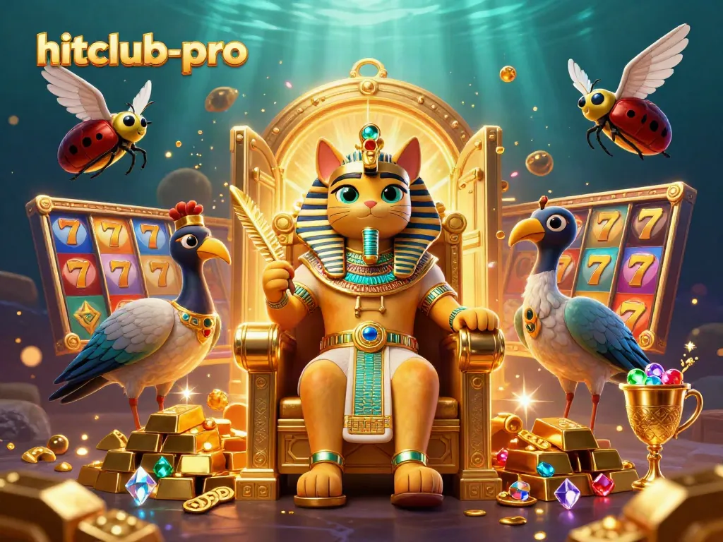 Spin and win with hitclub-pro's vibrant slots theme, featuring Egyptian characters in a treasure-filled scene.