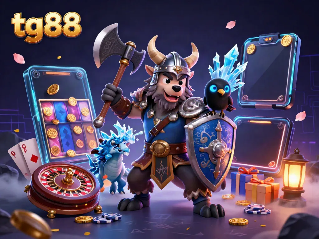 Tg88 presenting an exhilarating 3D casino scene featuring dynamic characters and vibrant gaming elements.