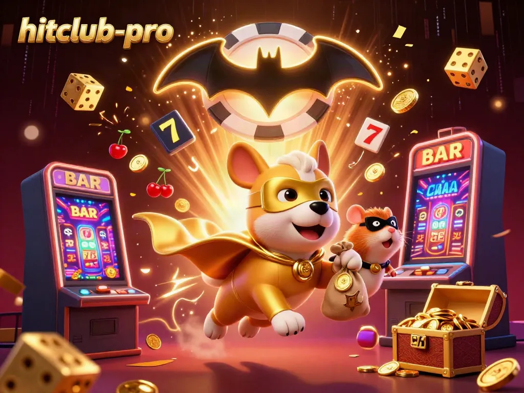 Experience thrilling wins with hitclub-pro in a vibrant casino scene spotlighting a heroic dog!