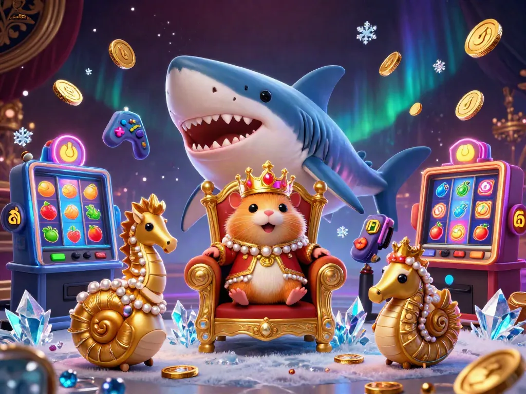 Kenzobet presents a dynamic casino scene with a golden hamster king amidst vibrant slot games, capturing the thrills of gaming.