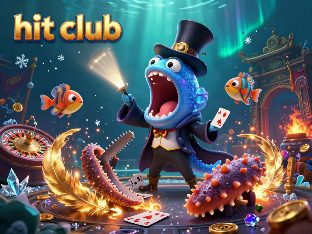 Engage in thrilling moments of the hit club with a bioluminescent eel magician showcasing card tricks, entangled in energetic casino action.