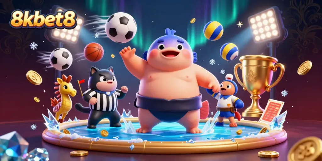 Experience thrilling action with 8xbet8 as a fugu sumo battles in a dazzling underwater arena.