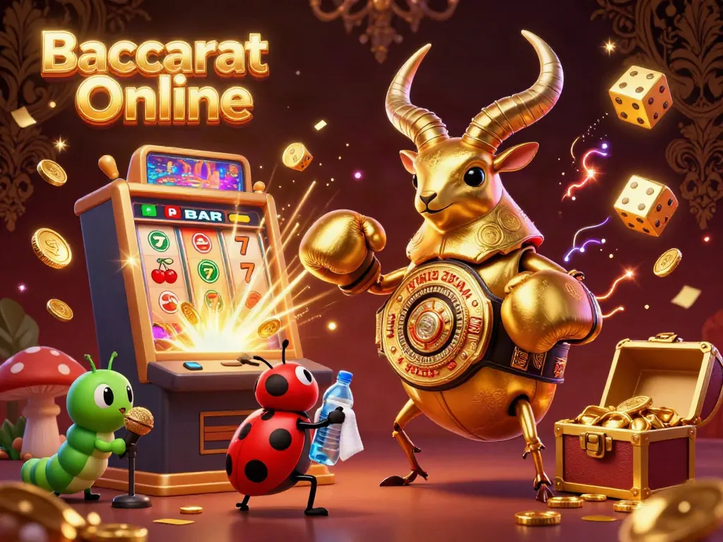 Experience Baccarat Online with vibrant characters and dynamic casino elements in an engaging digital illustration.