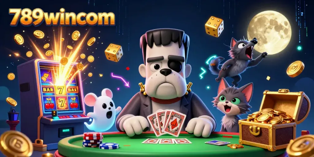 Experience thrilling gameplay with the 789wincom 3D casino scene featuring iconic characters and dynamic slot elements.