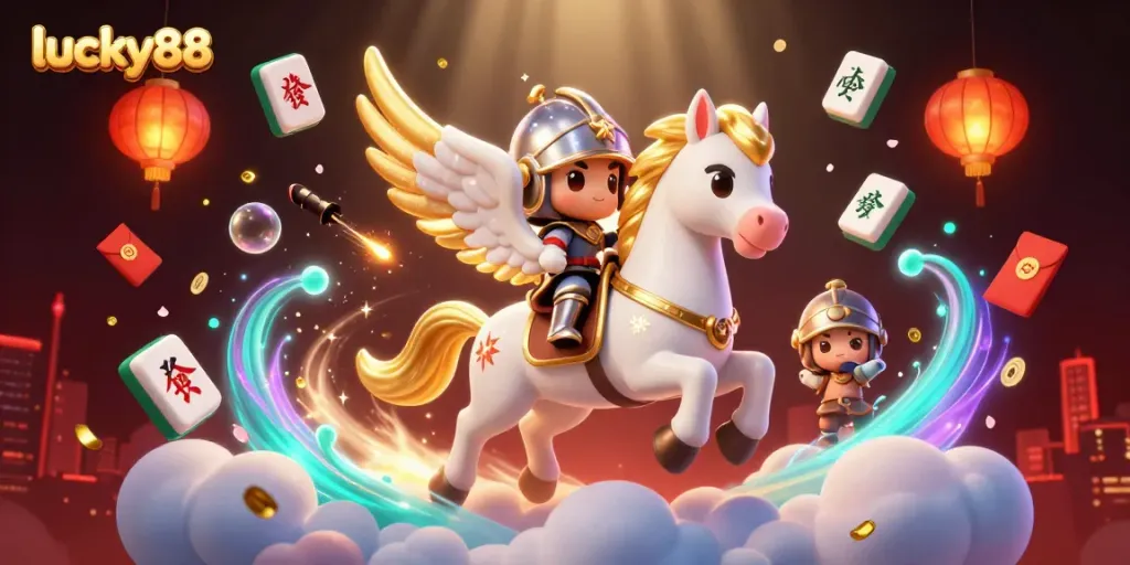 Experience thrilling fun at lucky88 through a vibrant 3D illustration showcasing magical gaming elements.