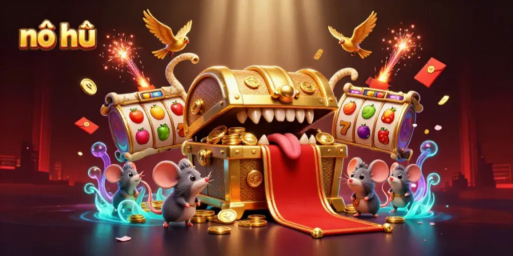 Spin and win with nổ hũ jackpot slots in this vibrant casino illustration.