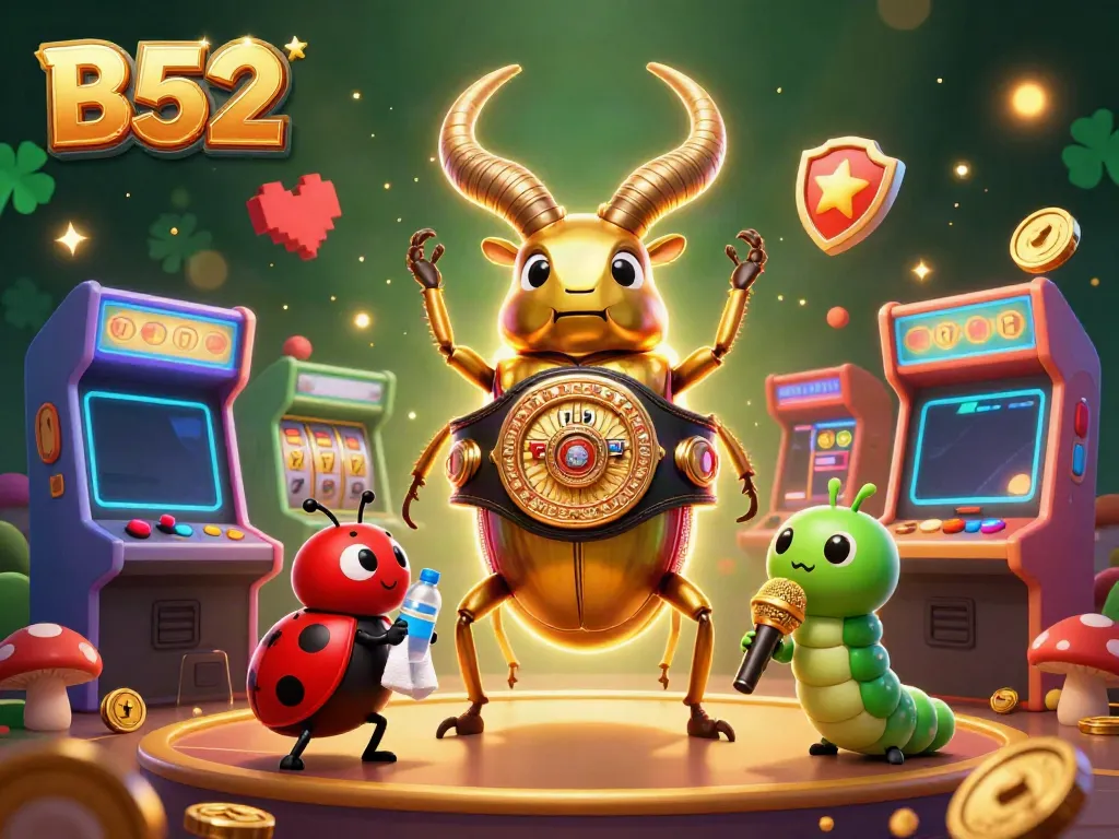 Engage in thrilling B52 gameplay with giant beetle champions and vibrant casino elements.