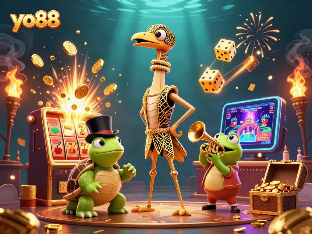 Experience thrilling gameplay with the yo88 casino illustrated with lively characters and exciting game elements.