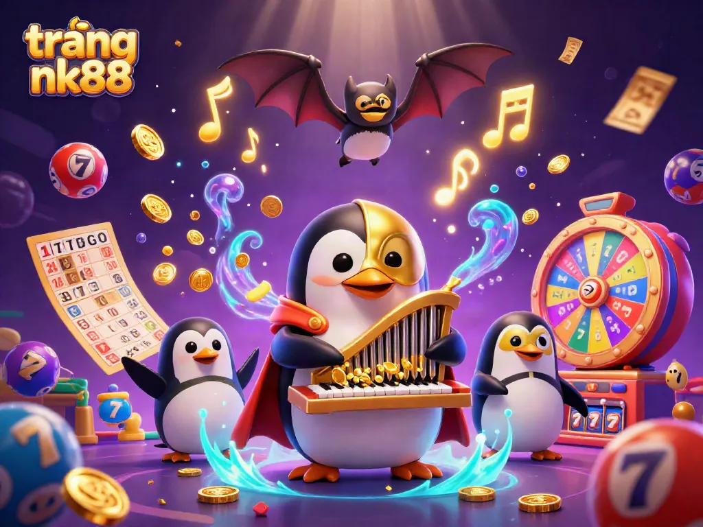 Experience the excitement of trang nk88 with a stunning 3D casino scene filled with vibrant lottery elements.