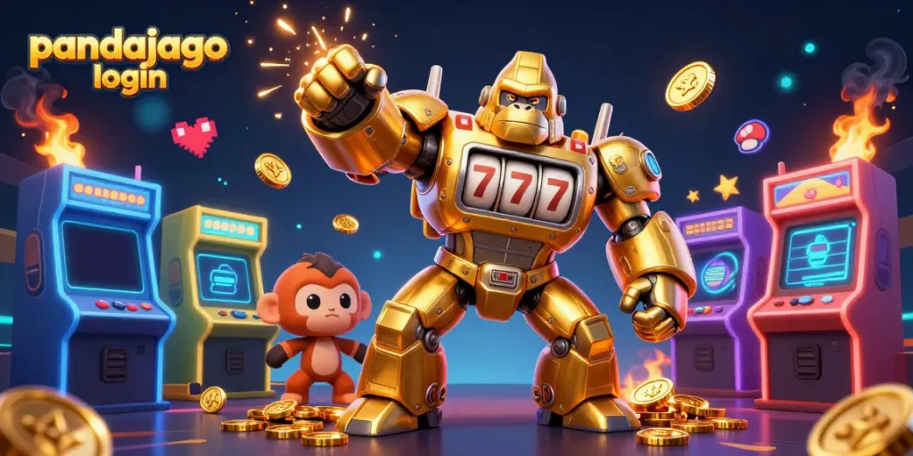 Pandajago login tampil dengan kualitas visual menakjubkan, memperlihatkan mesin slot dan simbol keberuntungan.