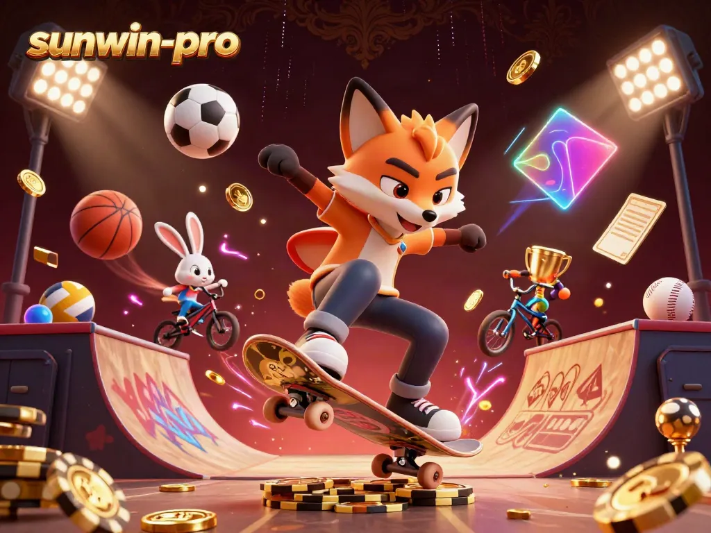 Experience a thrilling moment with sunwin-pro as a fox performs tricks over golden poker chips.