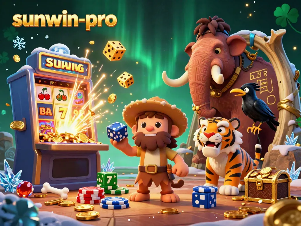 Engage in thrilling gameplay at sunwin-pro with a vibrant casino scene featuring lucky symbols and characters.