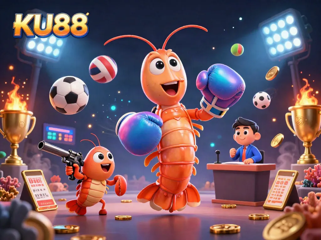 Bet on the thrilling action at KU88 with a vibrant casino-themed scene featuring dynamic characters and elements.