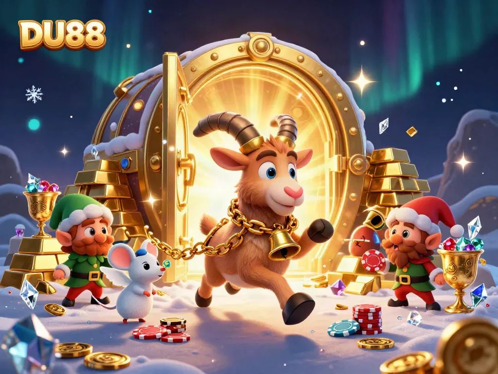 Experience the thrill of DU88 with festive 3D characters in a chaotic holiday-horror casino scene.