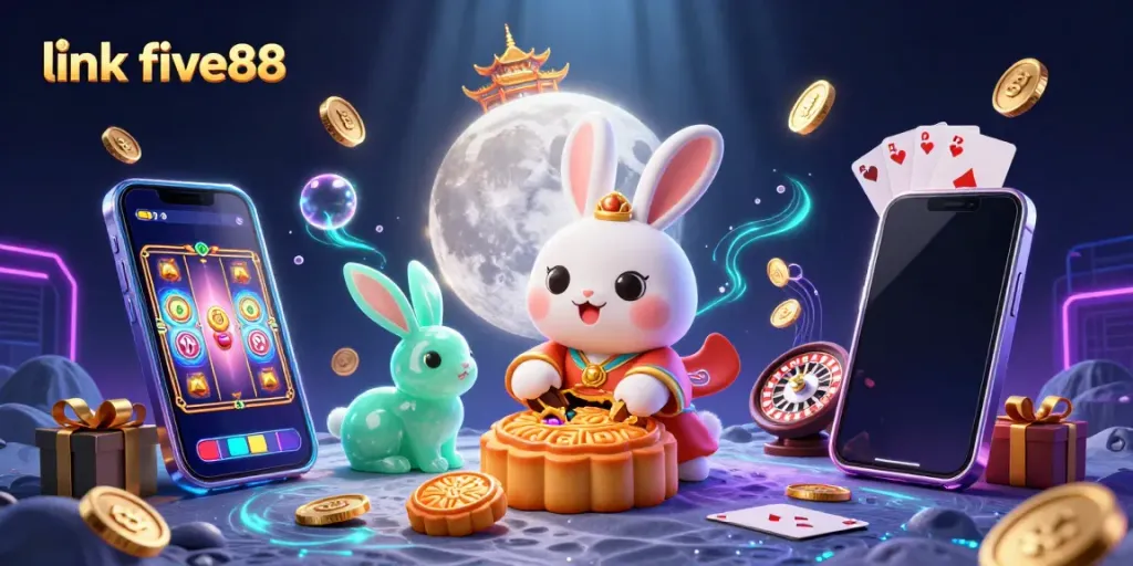Experience excitement with the link five88 as the moon rabbit reveals hidden treasures in a 3D casino scene.