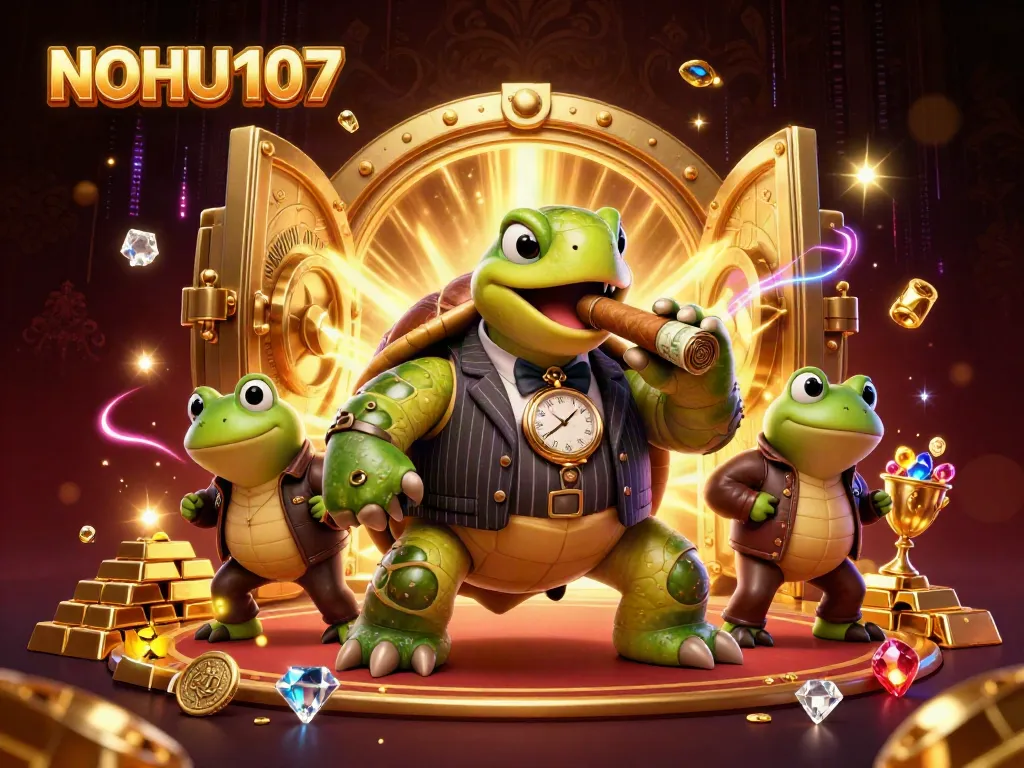 Win big with NOHU107 as a snapping turtle mobster leads casino fun with treasure and lights.
