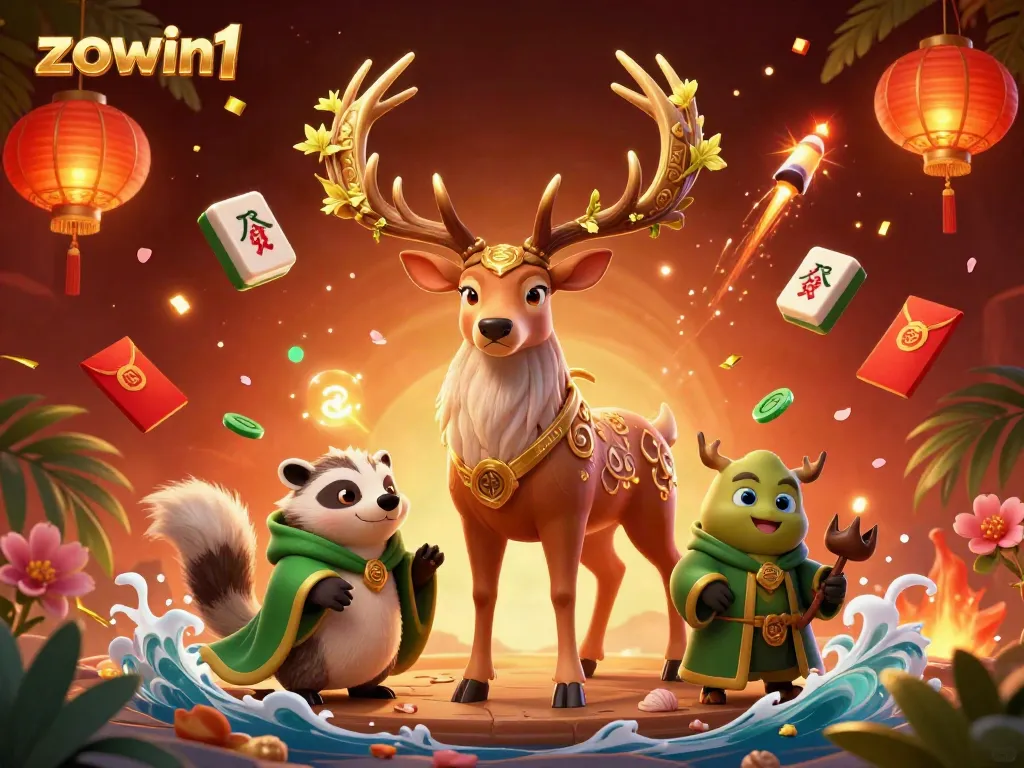 Experience the exciting gaming world of zowin1 with vibrant 3D characters and festive casino elements