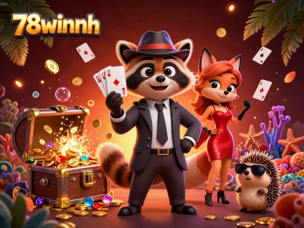Immerse in the vibrant world of 78winnh with charming characters surrounded by explosive gaming elements in a dynamic scene.