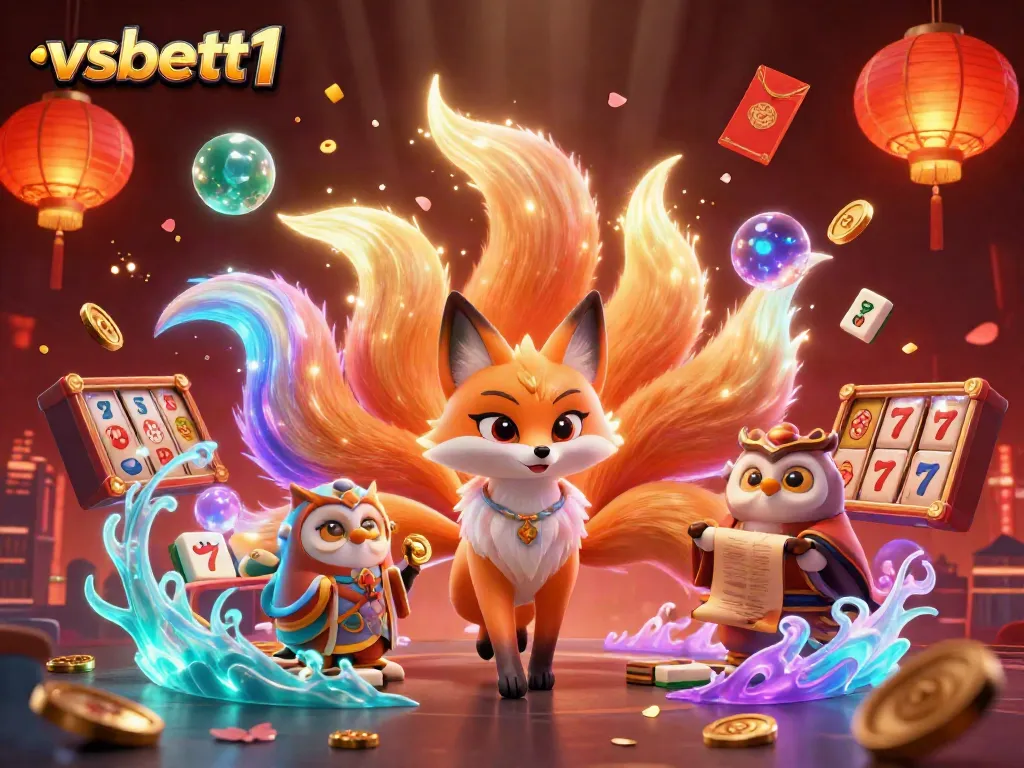 Engage in thrilling slots adventures with the vibrant vsbett1 online casino featuring a mythical nine-tailed fox and luminous elements.