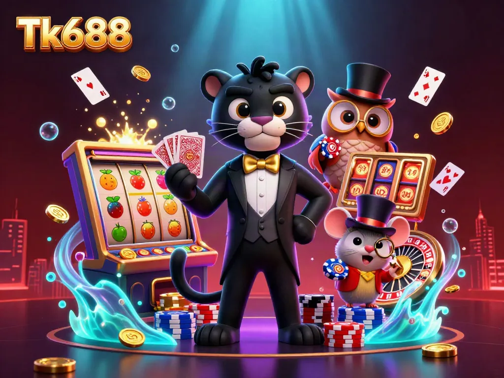 Engage with exciting games at Tk688, featuring vibrant characters and rich casino elements.